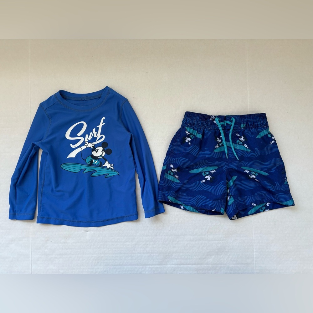 Baby Gap Disney Mickey Mouse Surf Blue Bathing Suit Top Shorts Set Sz 2 Boys
